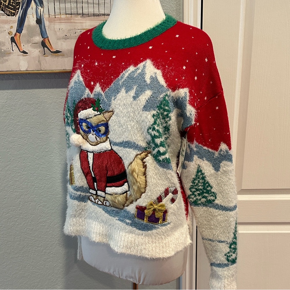 Major Label Group Sz Medium Holiday Cat Sweater • NWT! - Picture 3 of 10